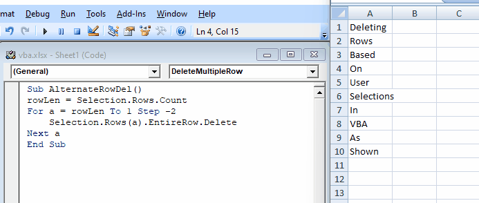 deleting alternative rows in VBA code